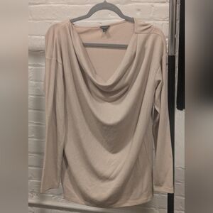 Ann Taylor Size S Beige Cowl Neck Draped Long Sleeve Polyester Rayon Spandex Top